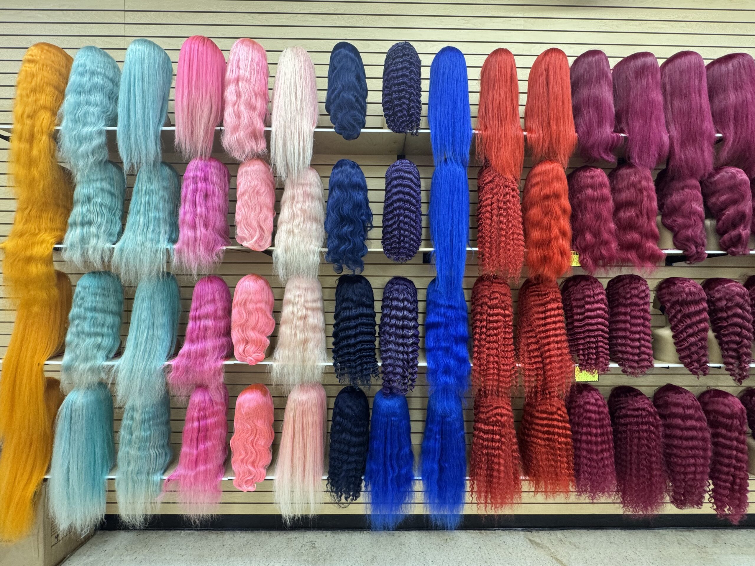 Colorful Wigs on Display